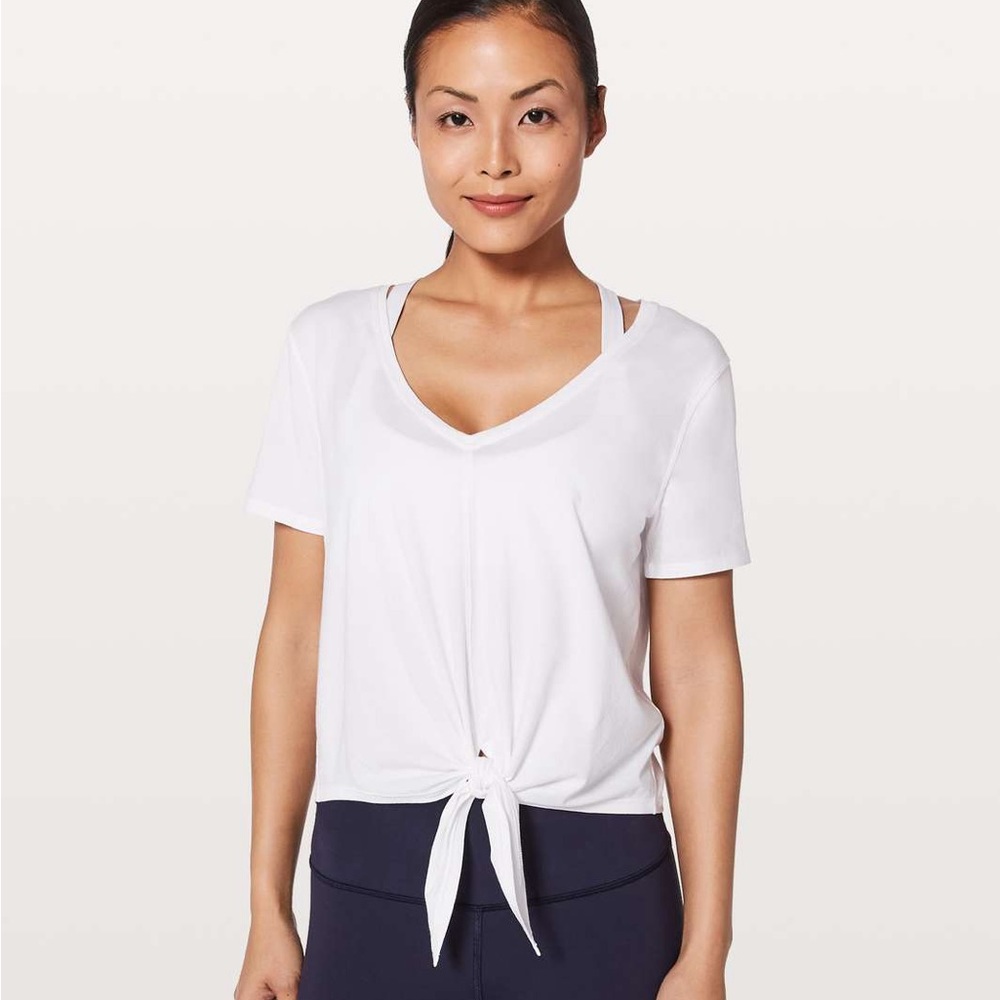 lululemon athletica White Short Sleeve Tie-Front V-Neck Tee
